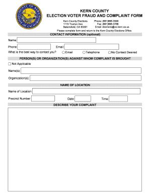 Fillable Online Election Complaint Form Kern County Elections