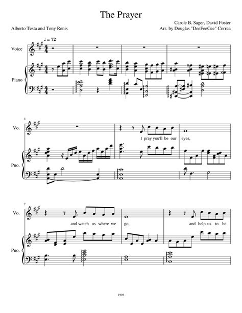 The Prayer Sheet Music For Piano Vocals Piano Voice