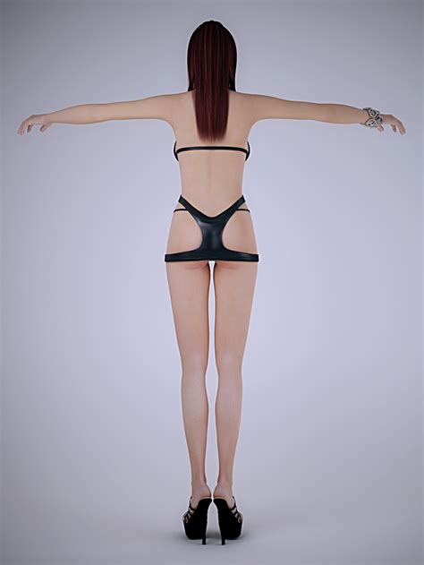 Realistic Brunette Woman Wearing Sexy Dancing Outfits Or Bikinis 3 Poses 3D Model