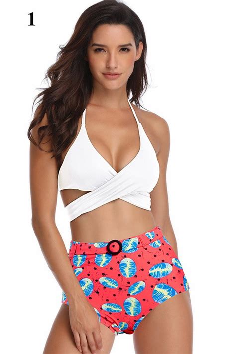 High Waisted Halter Bikini With Floral Printed Design