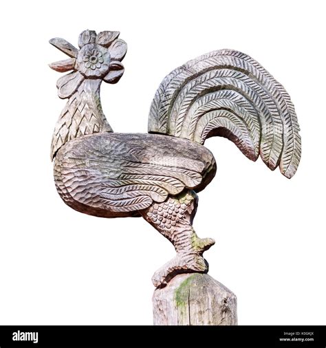 Rooster Wood Carving Isolated On White Background Stock Photo Alamy
