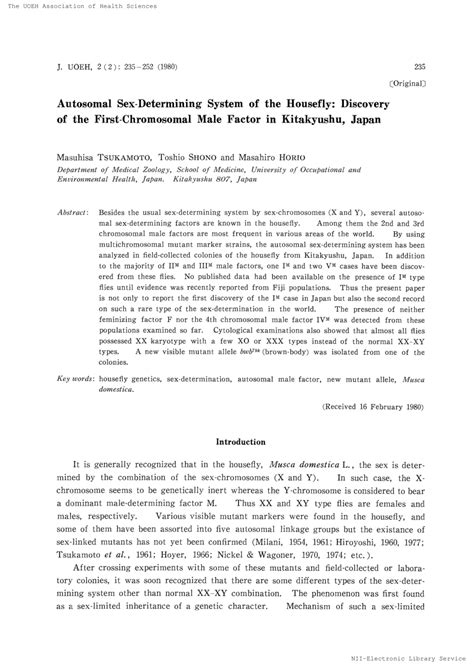 PDF Autosomal Sex Determining System Of The Housefly Discovery Of