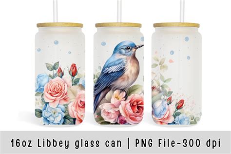 Vintage Flowers Bird Libbey Glass Can Graphic By Sasikharn · Creative