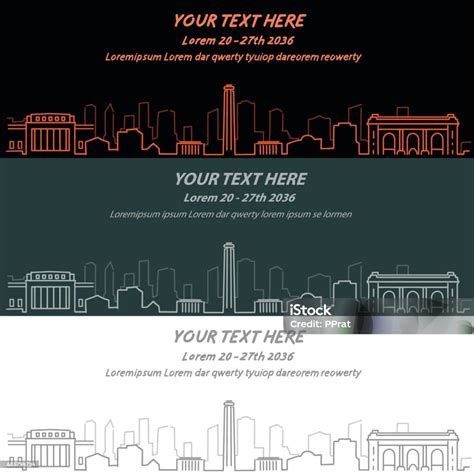 Kansas City Event Banner Hand Drawn Skyline Stock Illustration