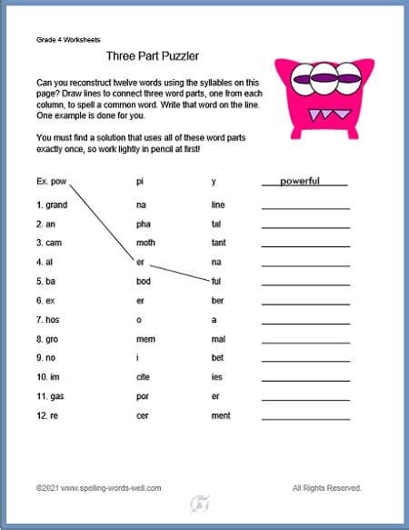 Grade 4 Worksheets For Fun Spelling Practice