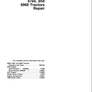 John Deere Tractors Repair Manual Tm Auto