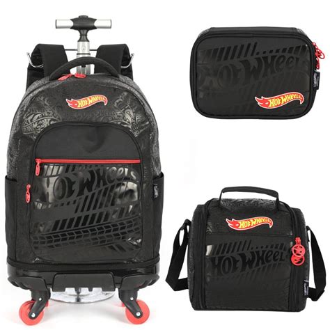 Kit Mochila Infantil Rodinha Hot Wheels Lancheira E Estojo Pens Kits Escolares
