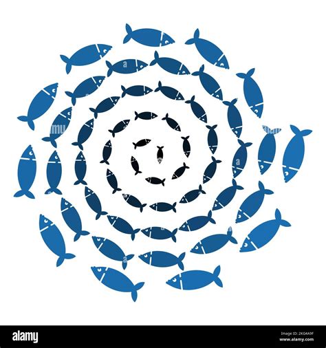 School of fish circular motion. Fishes swarm circle. Vector