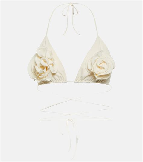 Floral Applique Triangle Bikini Top In White Magda Butrym Mytheresa