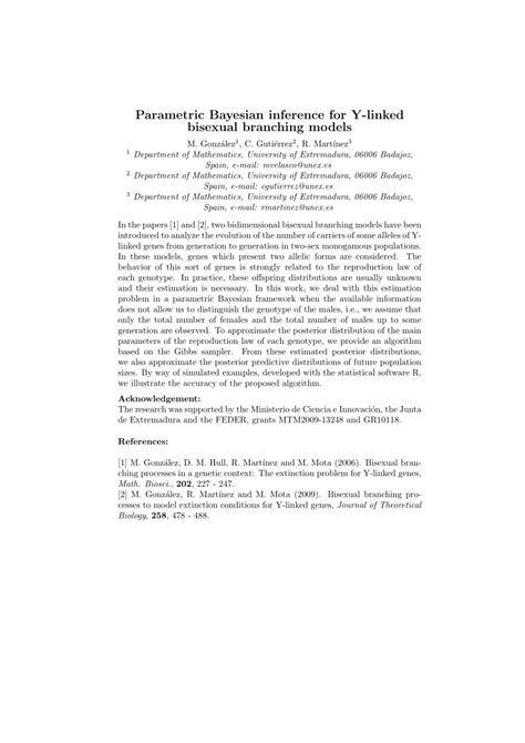 Pdf Parametric Bayesian Inference For Y Linked Two Sex Branching Models