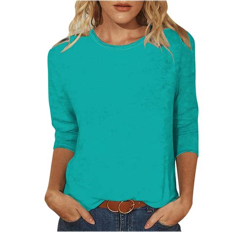 Juranmo Casual Plain Tops For Women 34 Sleeve Shirts Crewneck Mid Length Tunic Tees Summer