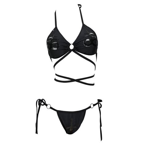 MEOWCOS Women Gothic Dark Style Bikini Black Devil Print Top And Panty Walmart