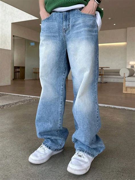men slant pocket straight leg jeans shein usa