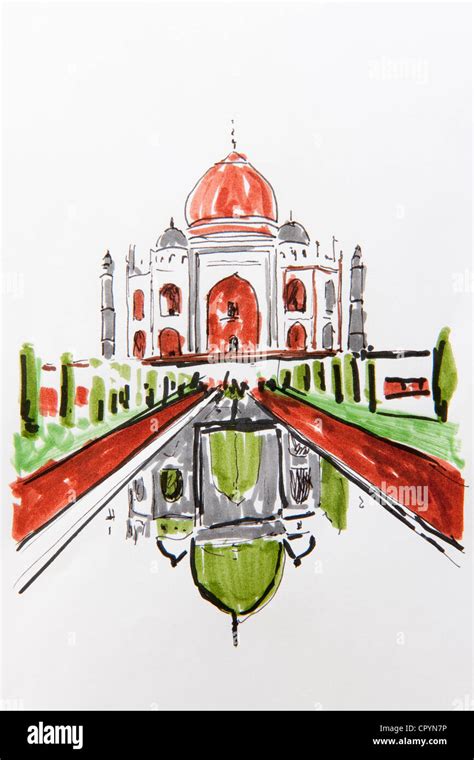 Taj Mahal India Drawing By Gerhard Kraus Kriftel Germany Stock