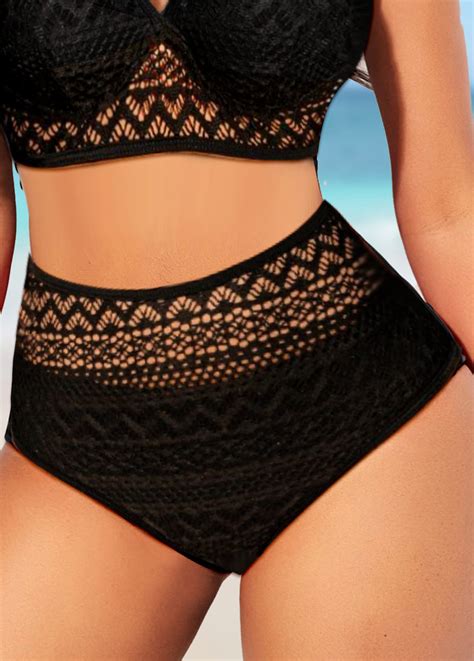 Lace Stitching High Waisted Black Bikini Bottom Rosewe Usd