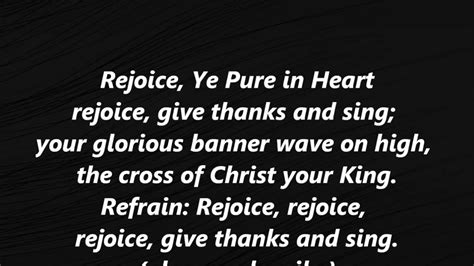 REJOICE YE PURE IN HEART Hymn Lyrics Words Methodist Sing Along Song