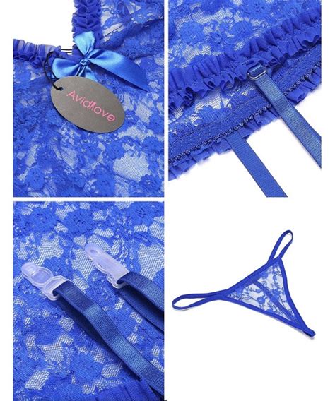 Women Sexy Lingerie Set Lace Babydoll Chemise With Garters For Honeymoon Blue CI185SD7AIM
