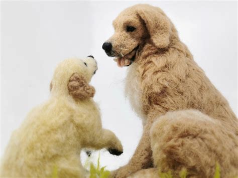 Needle Felted Golden Retriever A Mum And Her Puppy Adorable Realistic