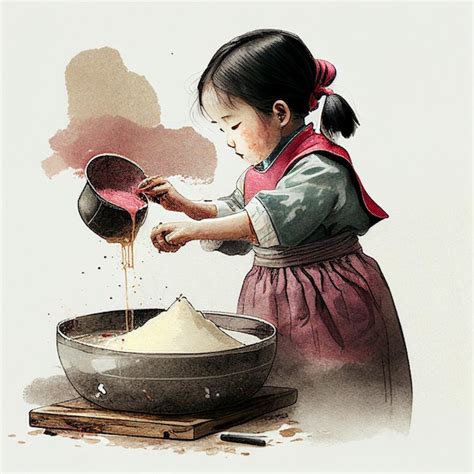 Premium AI Image There Is A Girl Pouring Something Into A Bowl With A