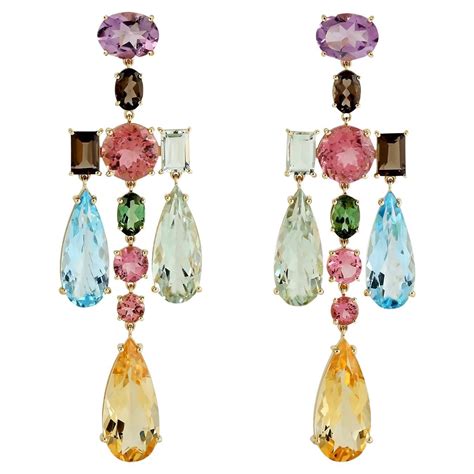 Meghna Jewels Multi Gemstone Amethyst Citrine 18k Gold Mosaic Earrings