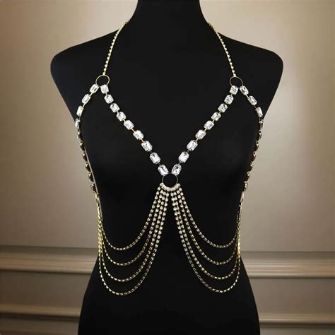 Cutout Sexy Chest Bikini Top Rhinestone Bra Body Chain For Women Buy Cutout Sexy Chest Chain