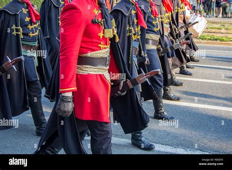 Festive Military parade of the Croatian army in historic uniforms on the anniversary of the ...