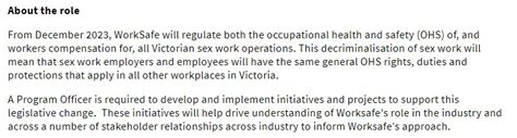 WorkSafe Advertises For A Sex Work Project Officer SafetyAtWorkBlog