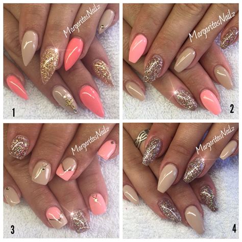 Nude Coral Champagne Glitter Nails MargaritasNailz Gold Holiday Nails Coral Nails Hair