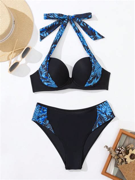 SHEIN Swim Vcay Tropical Print Push Up Bikini Swimsuit SHEIN USA
