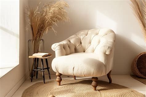 Premium Photo Tranquil Plush Armchair In Cozy Reading Nook Mockup