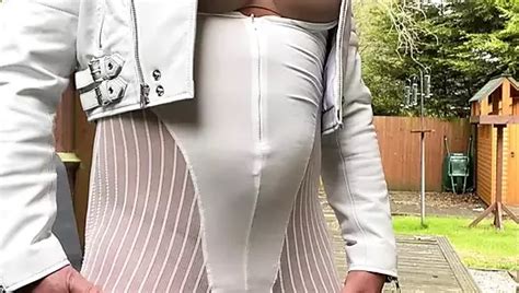 Amateur Crossdresser Kellycd Sexy MILF Masturbating My Big Sissy Gurl Cock In White Seamless