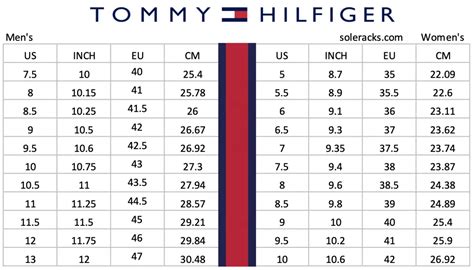 Tommy Hilfiger Shoes Size Chart - Soleracks