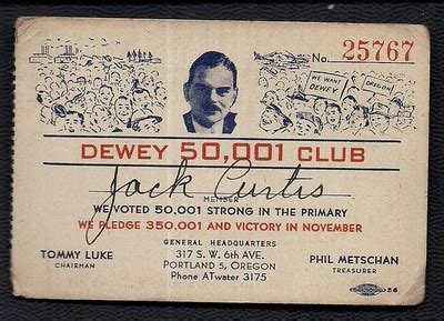 Vintage Portland Ore Presidential Campaign Oregon Thomas Dewey