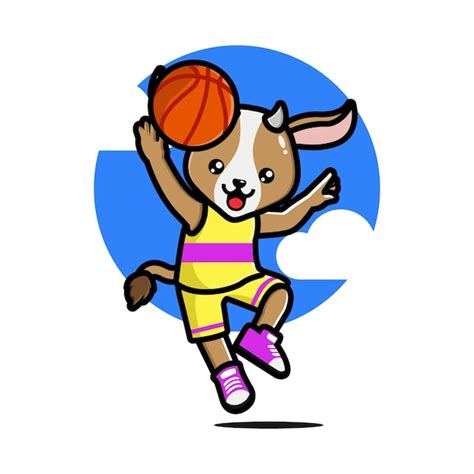 Cabra Linda Feliz Jugando Baloncesto Vector Premium