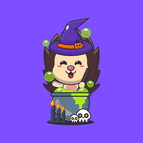 Premium Vector Witch Hedgehog Making Potion In Halloween Day