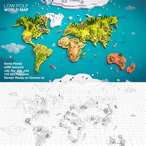 Cartoon Low Poly Earth World Map