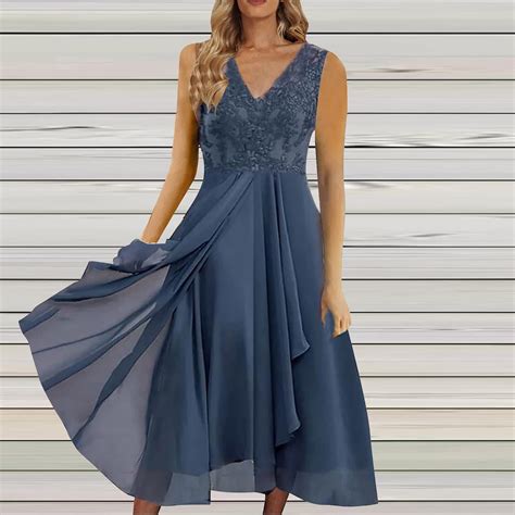 CALAFEBILA Women Semi Formal Dress V-Neck Solid High Waist Elegant Ball