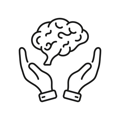 Human Brain In Side View With Hands Line Icon Neurology Psychology