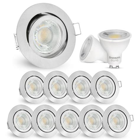 10 Stück LED Einbaustrahler warmweiß GU10 2W 230V Edelstahl Optik