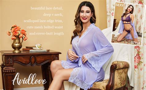 Amazon Avidlove Women Lace Kimono Robe Babydoll Sexy Lingerie Mesh Chemise Nightgown Cover