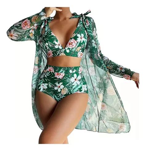 Juego De Traje De Baño Bikini Para Mujer Con Abrigo 3 Piezas Meses sin interés