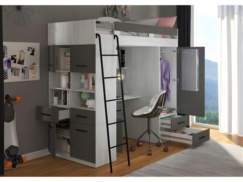 Lit Mezzanine X Cm Avec Chelle Placard Bureau Biblioth Que Et