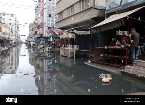 View Of Stagnant Rainwater And Sewerage Water Causing Of Poor Sewerage