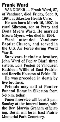 Frank Ward 1907 1994 Find A Grave Memorial