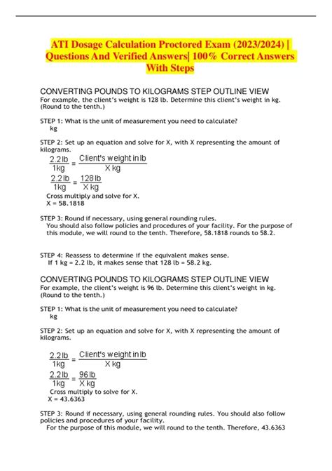ATI Dosage Calculation Proctored Exam (2023/2024) | Questions And