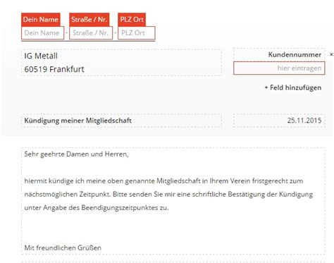 IG Metall kündigen Vorlage Download CHIP