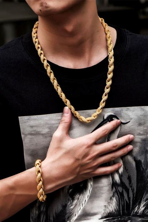 Men's Fashion Iced Chain and Bracelet Set | Mens gold chain necklace ...