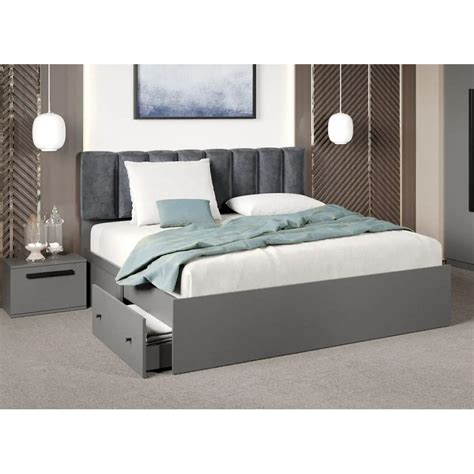 set dormitor complet gri dallas  pat cu sertare comoda dulap