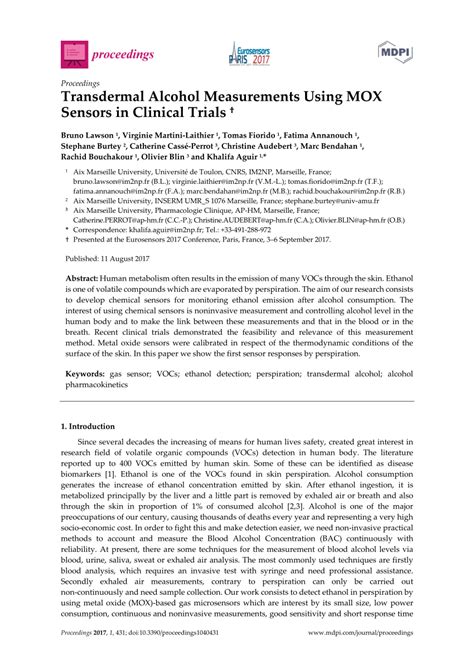 PDF Transdermal Alcohol Measurements Using MOX Sensors In Clinical Trials