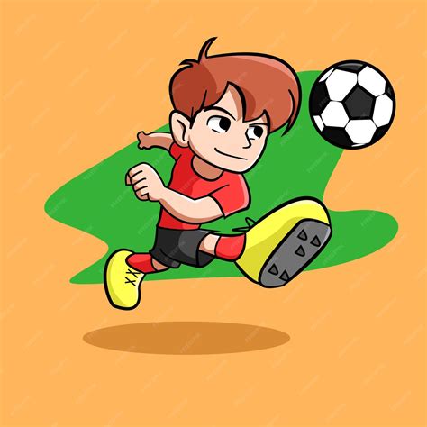 Premium Vector Cute Boy Play Soccer As Striker Cute Boy Shooting Ball